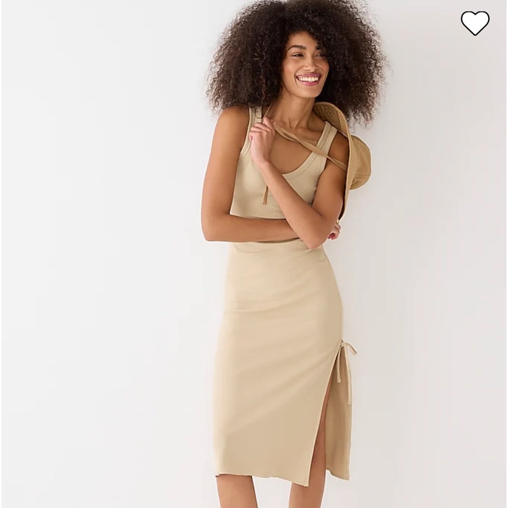 RUCHED MIDI DRESS IN VINTAGE RIB khaki